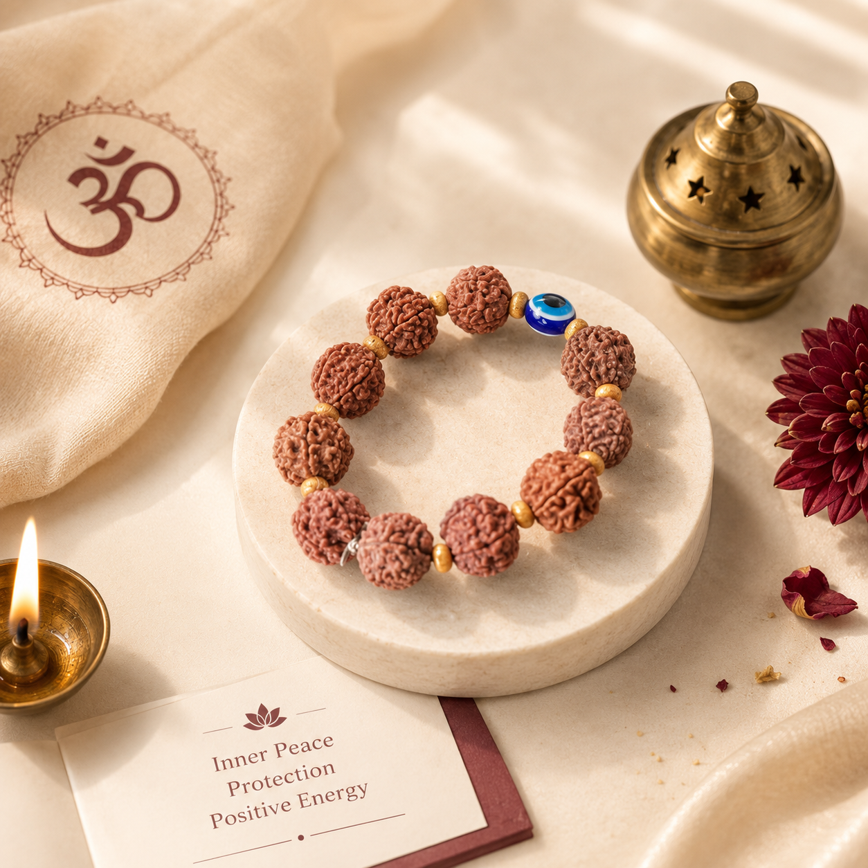 5 mukhi rudraksha evil eye bracelet 