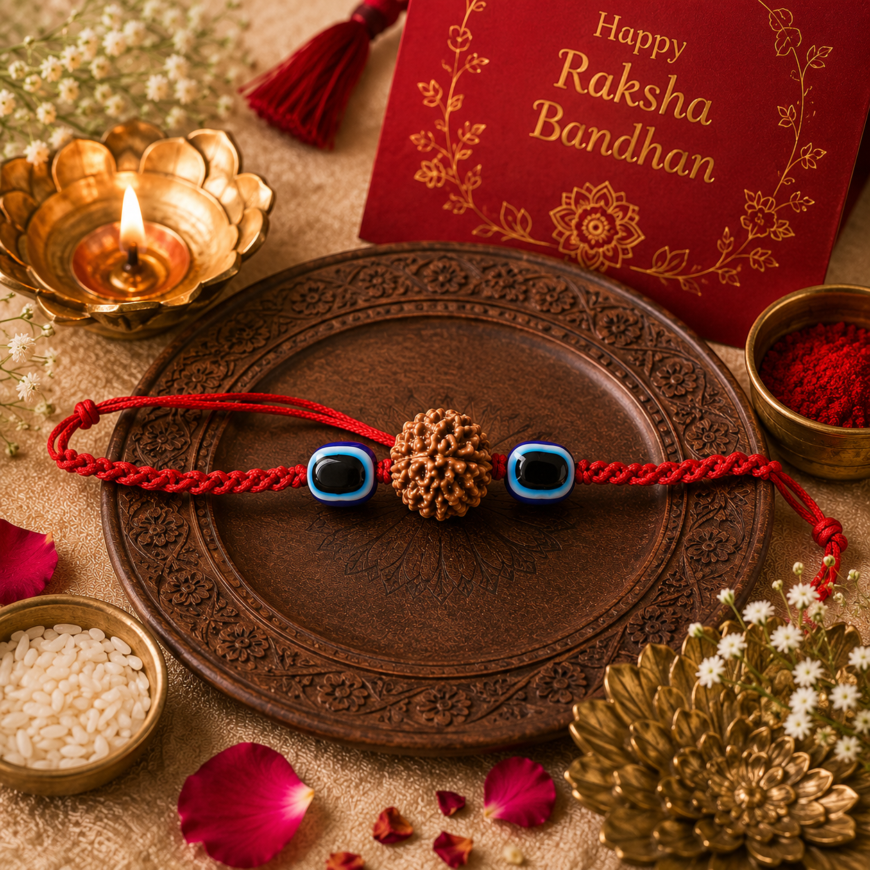  rudraksha rakhi for brother, raksha bandhan gift, spiritual rakhi, nepali rudraksha, premium rakhi, cosmic urjaa
