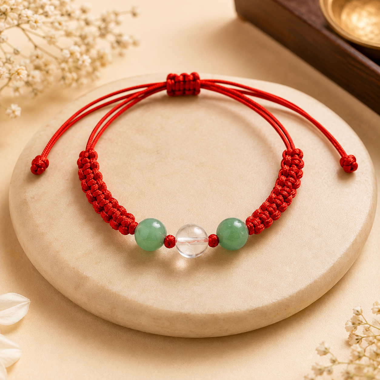 Prosperity & Clarity Crystal Rakhi | Green Aventurine & Clear Quartz Rakhi | Handmade Crystal Rakhi for Prosperity, Balance & Positive Energy | Raksha Bandhan Gift