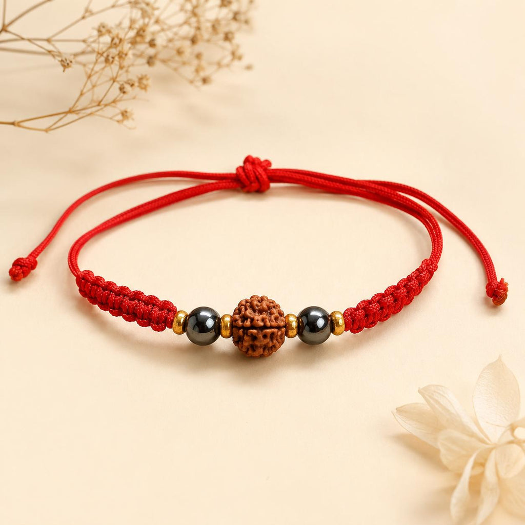 Aura Kavach Rakhi | AAA Hematite & Original Nepali Rudraksha Handmade Rakhi | Protection, Grounding & Positive Energy