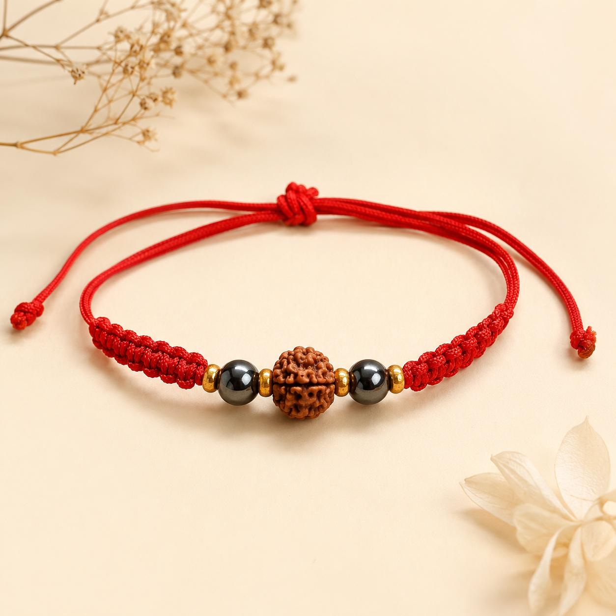 Aura Kavach Rakhi | AAA Hematite & Original Nepali Rudraksha Handmade Rakhi | Protection, Grounding & Positive Energy
