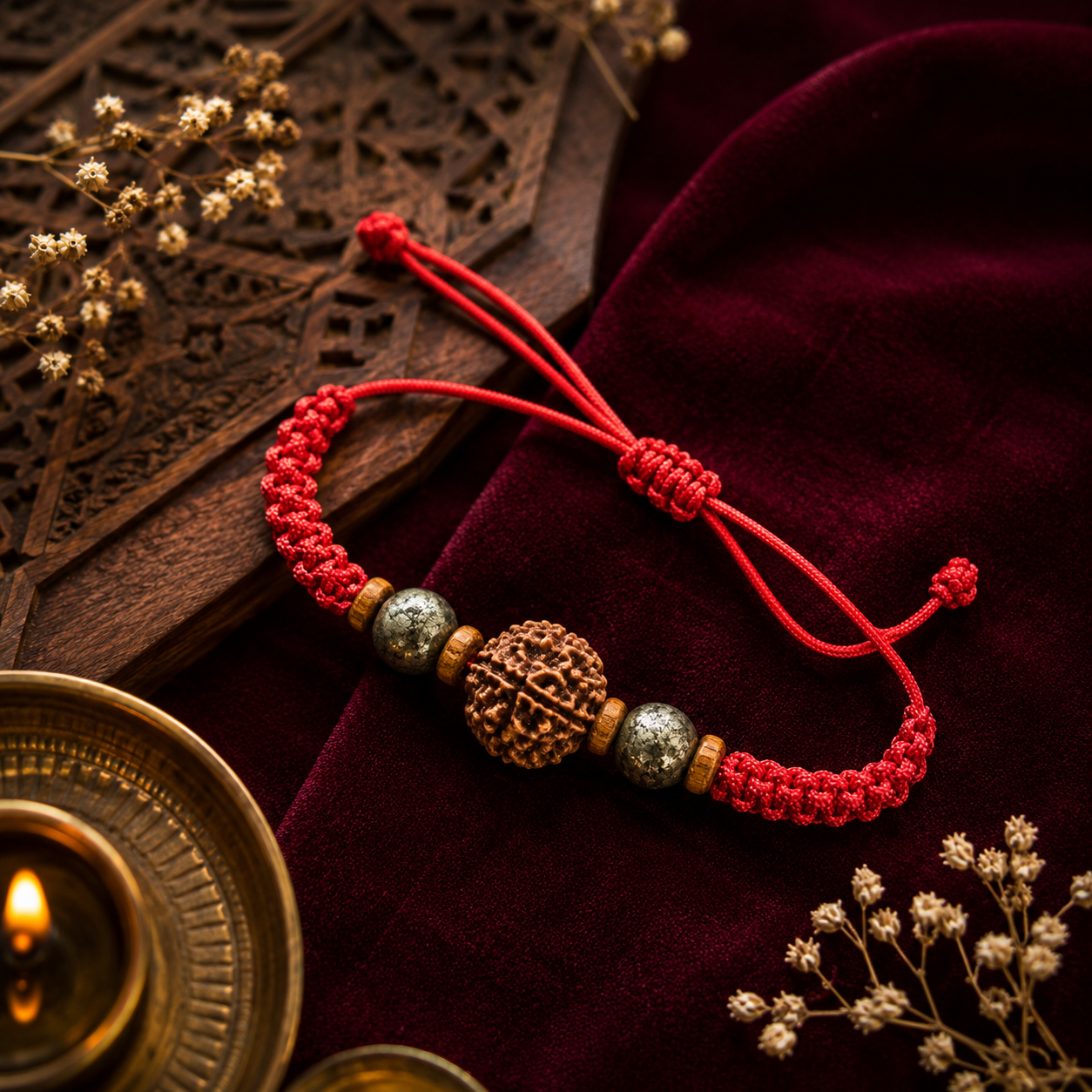 Money Magnet Rakhi | 5 Mukhi Rudraksha Pyrite Prosperity Rakhi | Handcrafted Divine Protection Rakhi