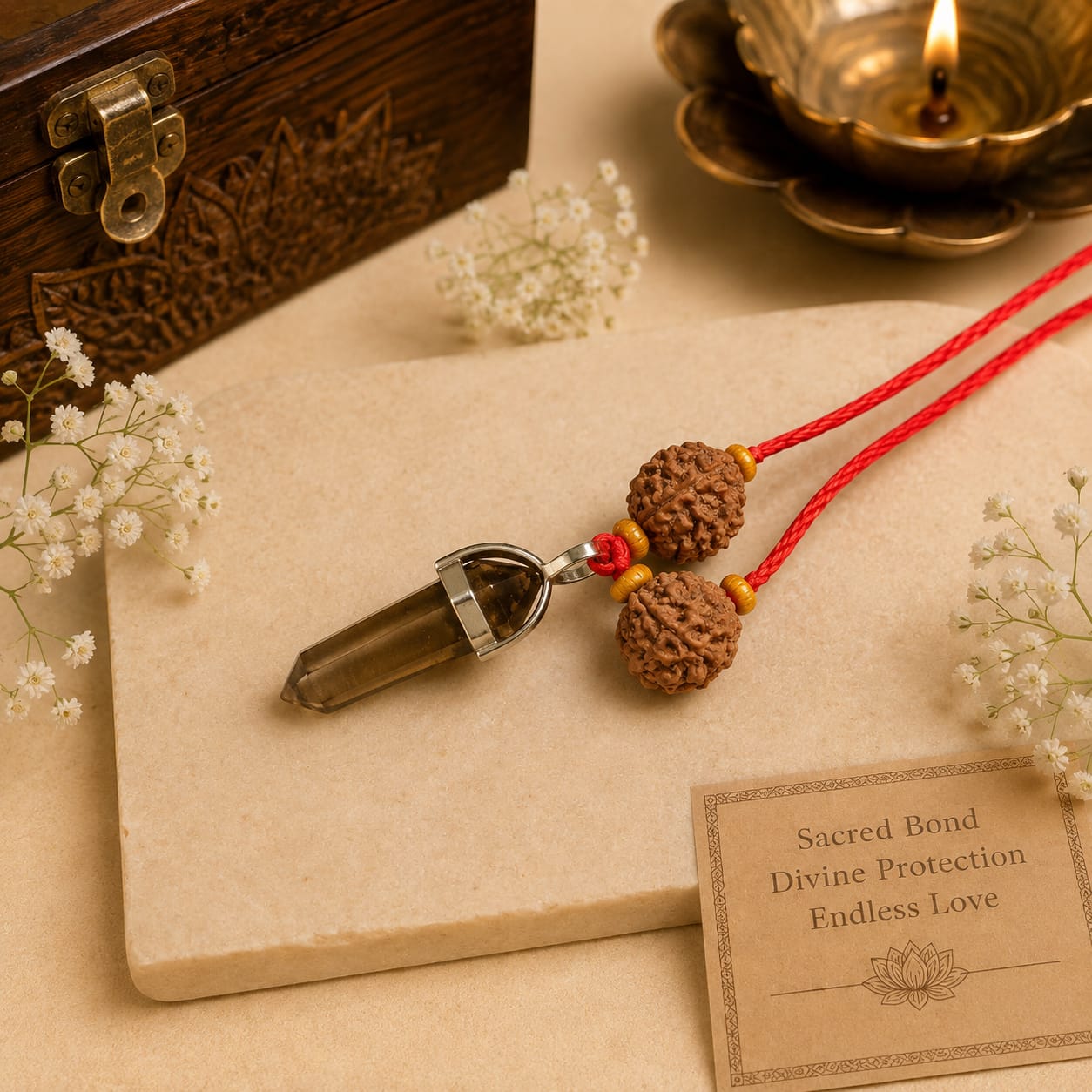 Tiger Eye Rudraksha Locket  Handmade Spiritual Pendant