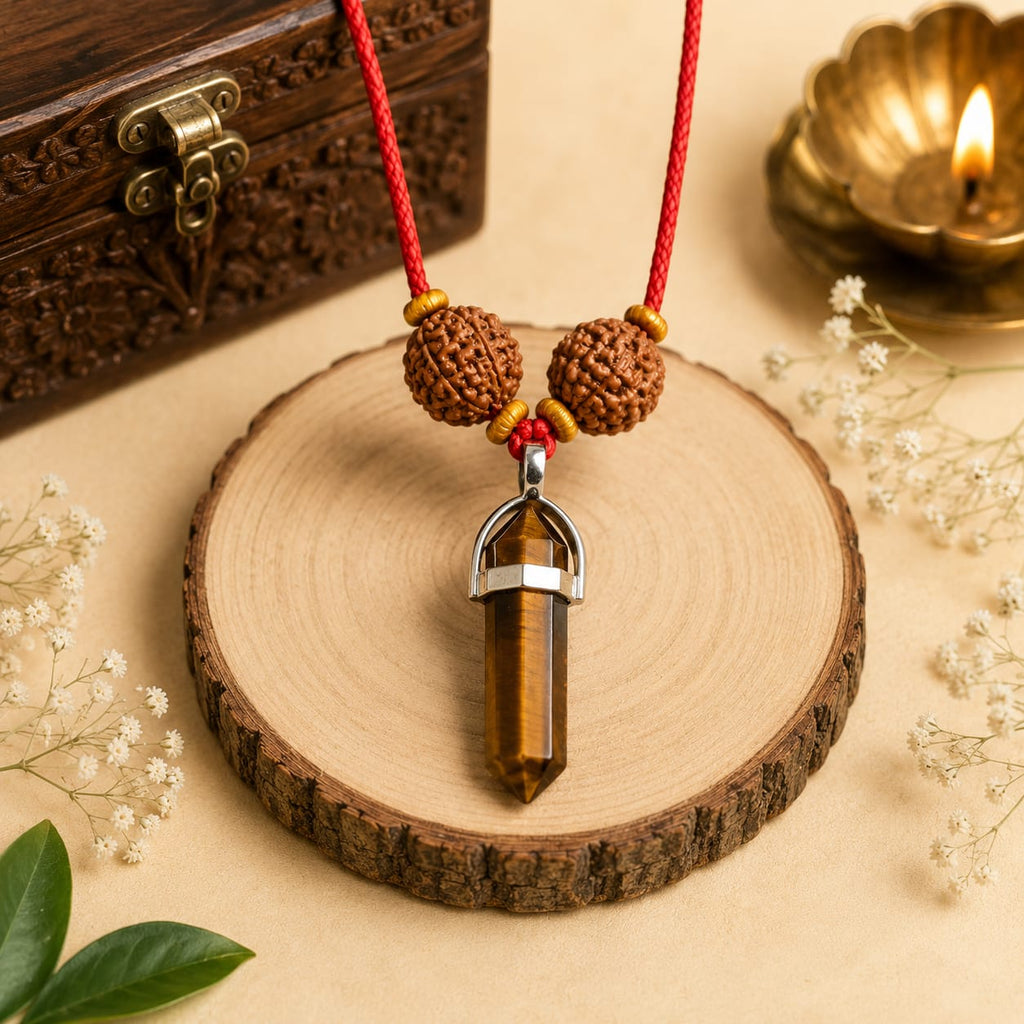 Tiger Eye Rudraksha Locket  Handmade Spiritual Pendant