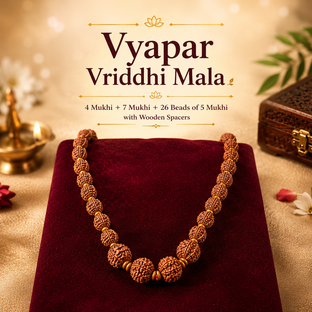 Vyapar Vriddhi Rudraksha Mala with 4 Mukhi, 7 Mukhi and 26 Five Mukhi Rudraksha Beads