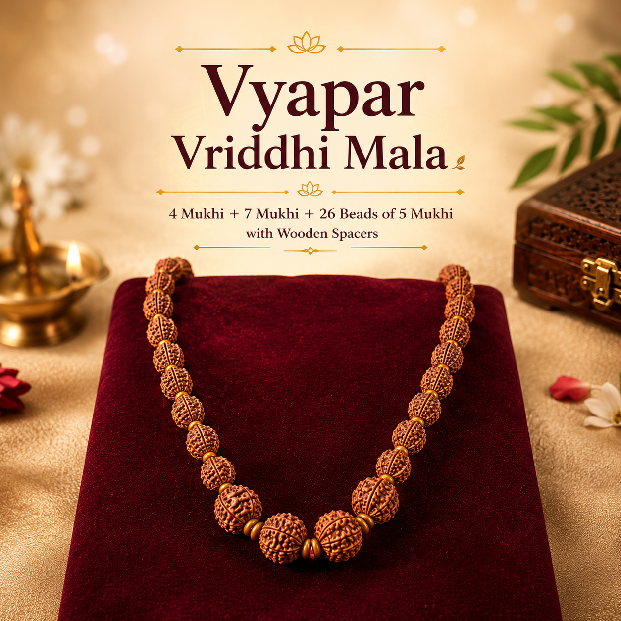 Vyapar Vriddhi Rudraksha Mala with 4 Mukhi, 7 Mukhi and 26 Five Mukhi Rudraksha Beads