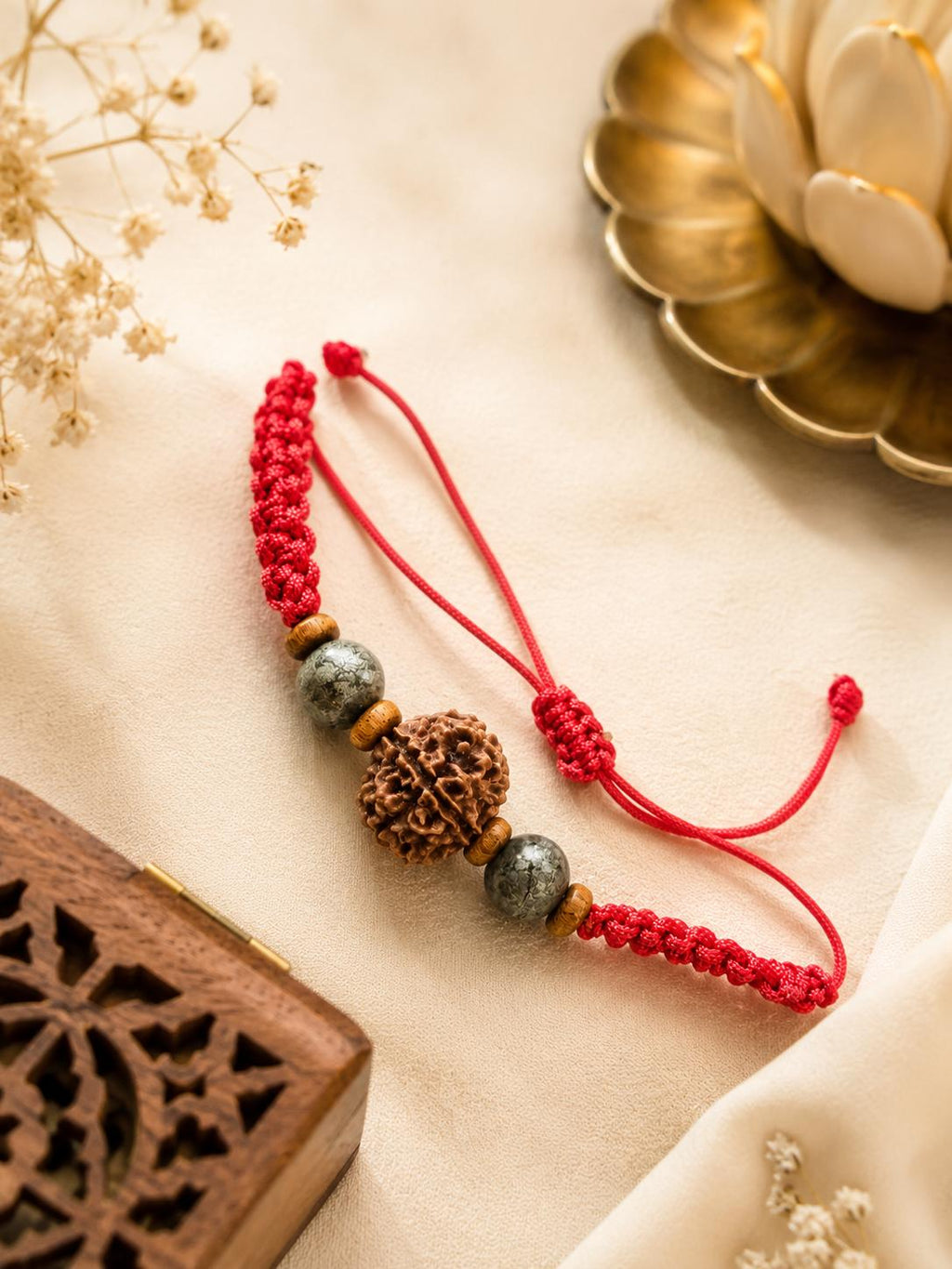 Money Magnet Rakhi | 5 Mukhi Rudraksha Pyrite Prosperity Rakhi | Handcrafted Divine Protection Rakhi