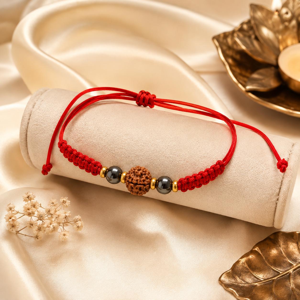 Aura Kavach Rakhi | AAA Hematite & Original Nepali Rudraksha Handmade Rakhi | Protection, Grounding & Positive Energy