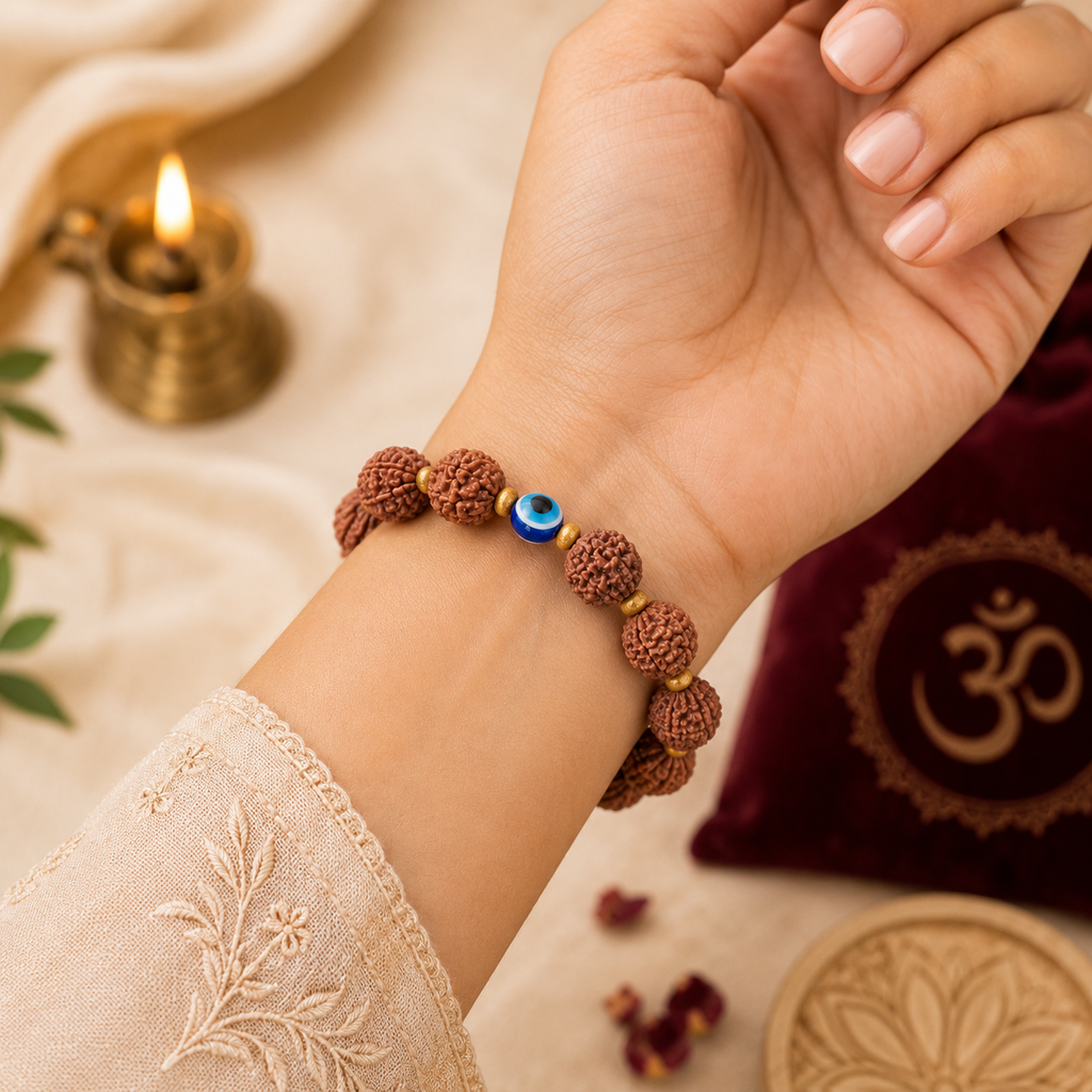 Handcrafted 13 mm Rudraksha Evil Eye spiritual bracelet