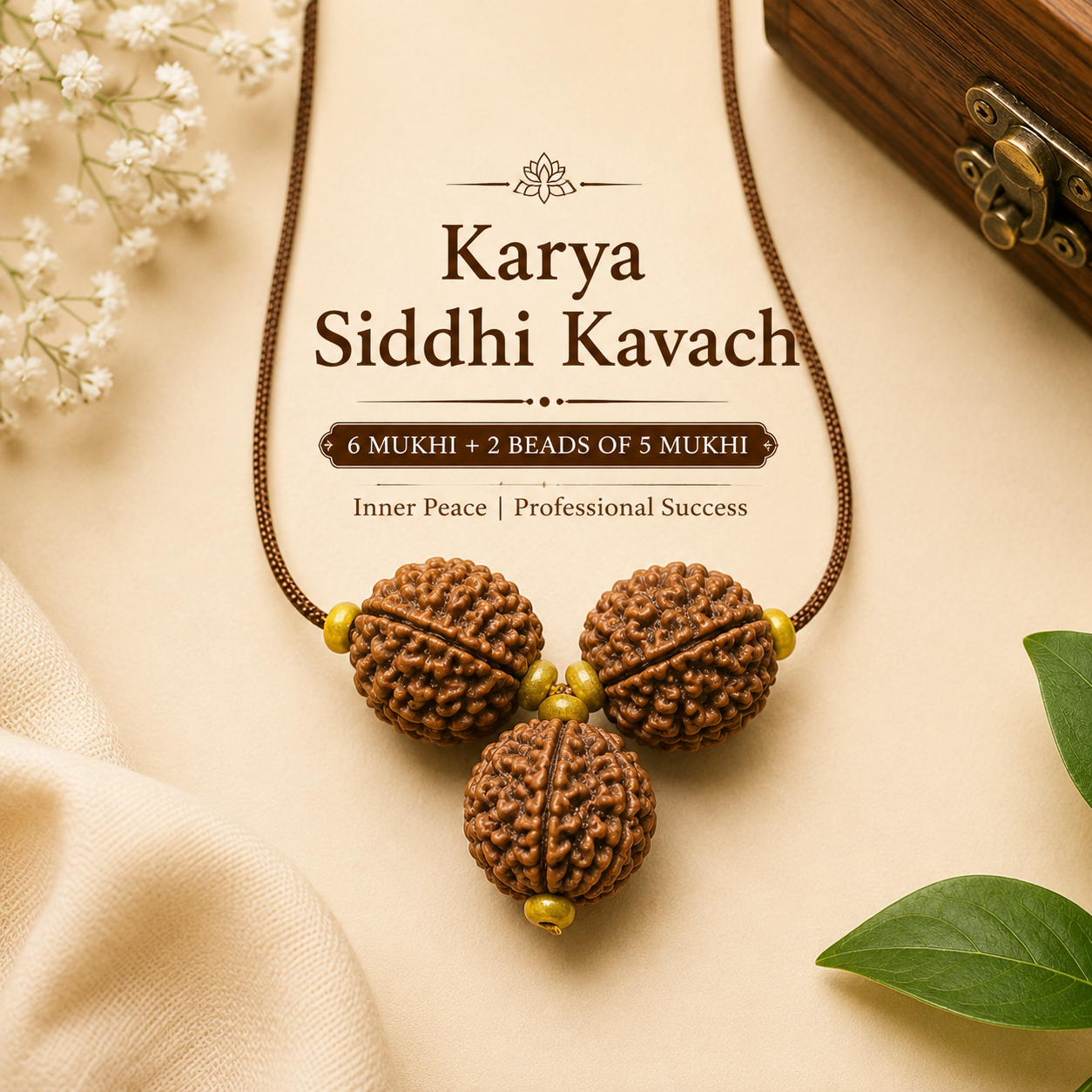 Karya Siddhi Kavach with authentic 6 Mukhi and 5 Mukhi Nepali Rudraksha pendant on premium red thread.
