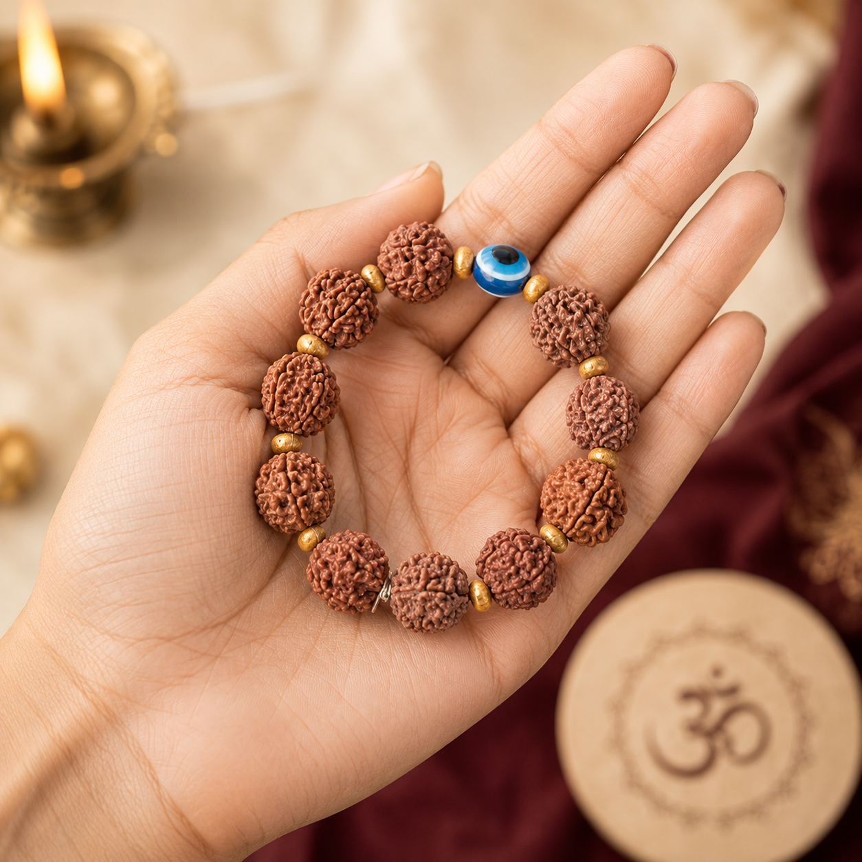 Natural Nepali 5 Mukhi Rudraksha bracelet with Evil Eye bead