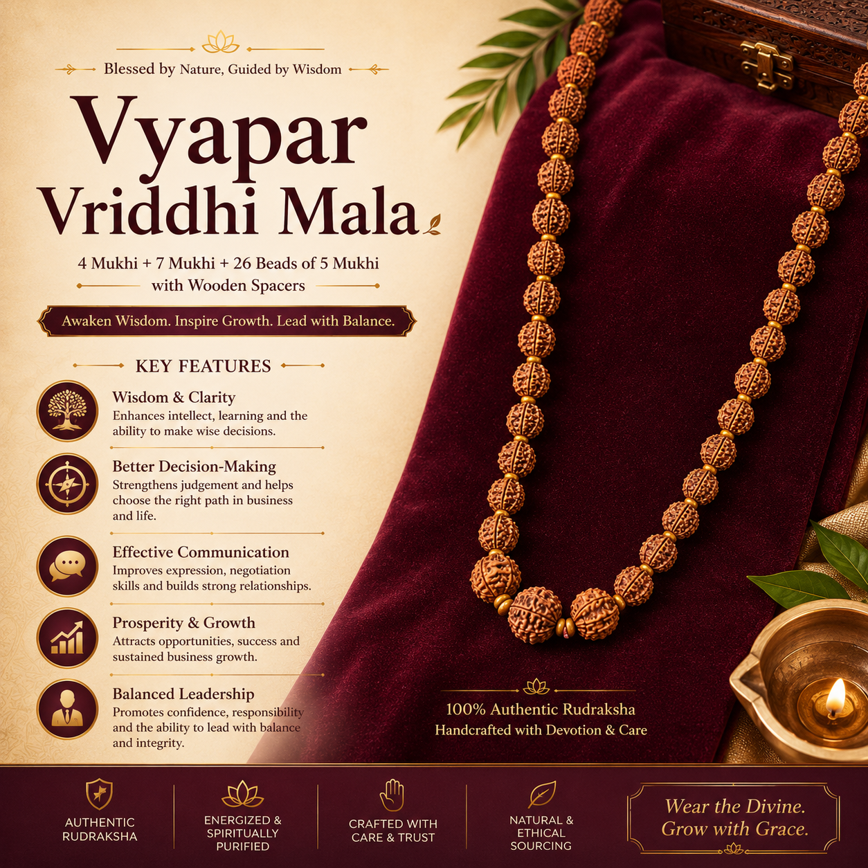 Natural Rudraksha Mala for entrepreneurs and business professionals